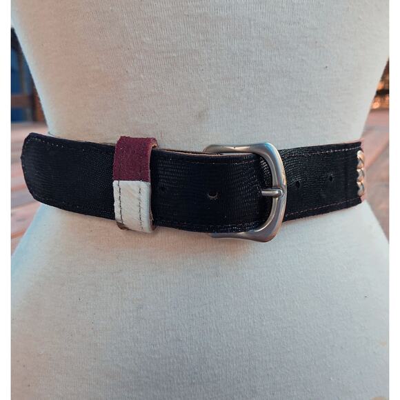 Vintage Y2K Patchwork Leather Belt – Metallic Pink Pony Hair –S/M - Picture 6 of 10